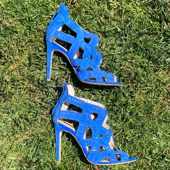 Blue Suede Zara Peep Toe Heels 💙 - Picture 2 of 3